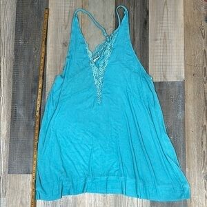 POL Teal Lace-Trimmed Tunic
